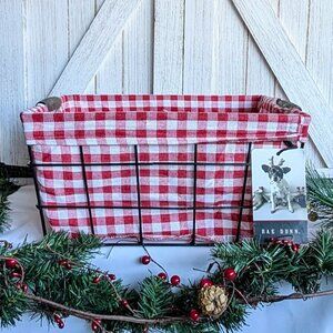 NWT- Rae Dunn Festive Wired Basket With Red & White Checkered Liner